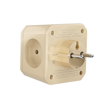 Разветвитель на 3 розетки, ночник, 1 USB 18 Вт + 1 Type-C 20 Вт, слоновая кость TP-WJ2U3E-L