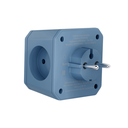 Разветвитель на 3 розетки, 1 USB 18 Вт + 1 Type-C 20 Вт, синий TP-WJ2U3E