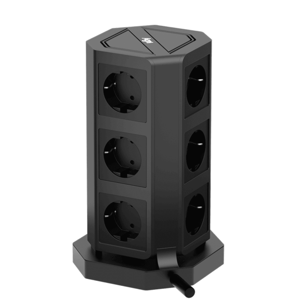 Сетевой фильтр башня 9 розеток, 2 метра, 4 USB + 1 Type-C 65 Вт, чёрный TP-VD5U9E-C