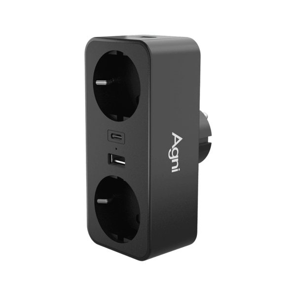 Разветвитель на 2 розетки, 1 USB + 1 Type-C 20 Вт, чёрный TP-WB2U2E