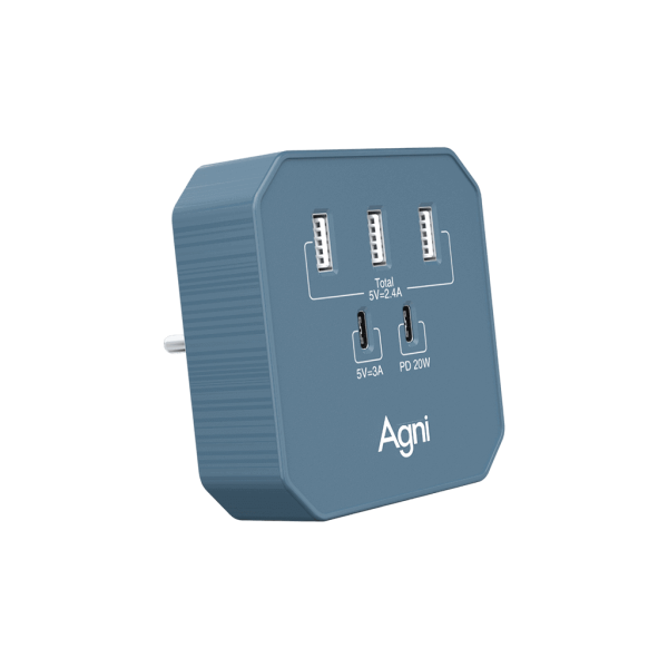 Зарядное устройство 3 USB + 2 Type-C 20 Вт, синий TP-WB2U3E