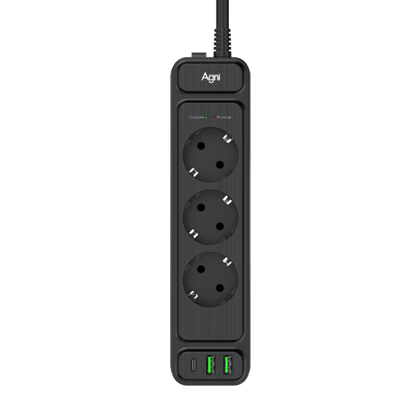 Сетевой фильтр плоский 3 розетки, 3 метра, 2 USB + 1 Type-C 20 Вт, чёрный TP-FS3U3E-PD