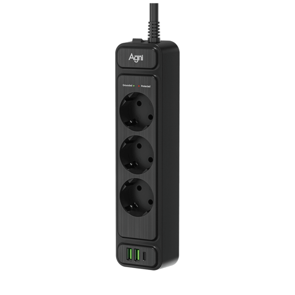 Сетевой фильтр плоский 3 розетки, 3 метра, 2 USB + 1 Type-C 20 Вт, чёрный TP-FS3U3E-PD