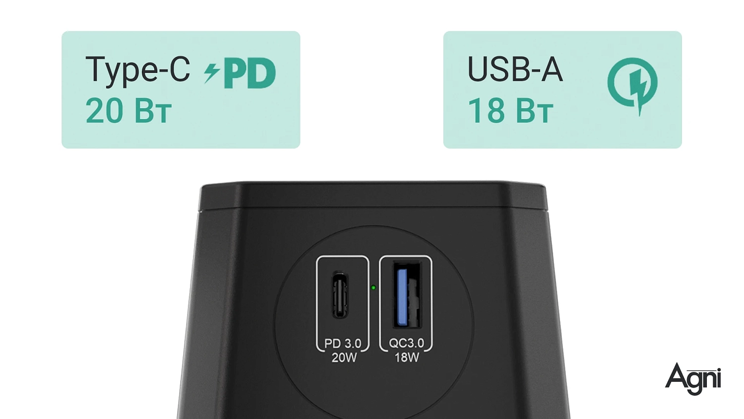 Разветвитель на 3 розетки, 1 USB 18 Вт + 1 Type-C 20 Вт, чёрный TP-WJ2U3E