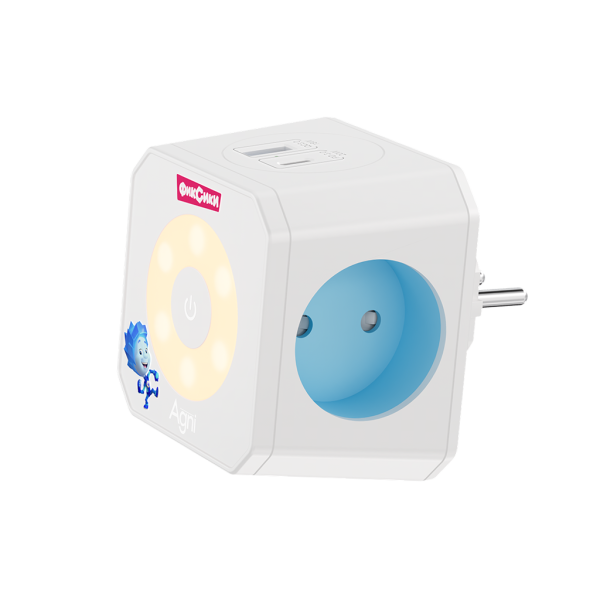 Разветвитель для розетки AGNI х Фиксики на 3 розетки, ночник, 1 USB 18 Вт + 1 Type-C 20 Вт, белый TP-WJ2U3E-L-FX