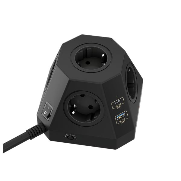 Сетевой фильтр пирамида 5 розеток, 2 метра, 2 USB-A+2 USB-C, чёрный TP-VH4U5E-PD